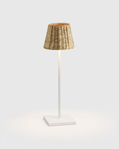 Poldina Pro Rechargeable Table Lamp with Seagrass Shade by Zafferano - Regular / White
