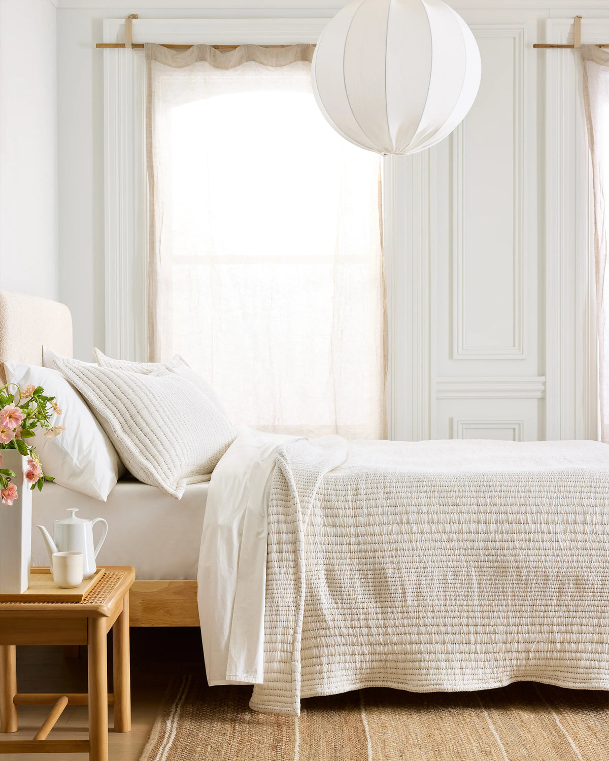 Organic Cotton Channel Stitch Coverlet - Twin / Coral Pink