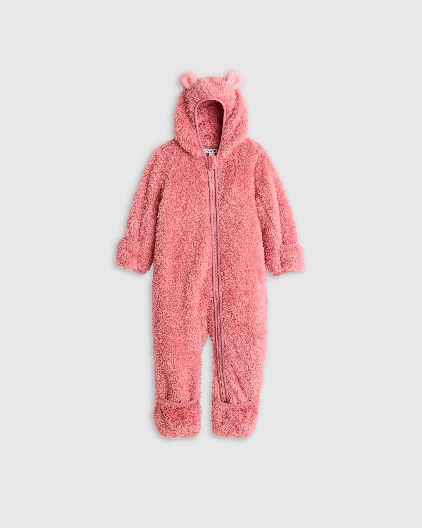 Recycled Sherpa Fleece Baby Bear Bunting - 0-3M / Dusty Rose