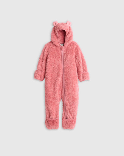 Recycled Sherpa Fleece Baby Bear Bunting - 0-3M / Dusty Rose
