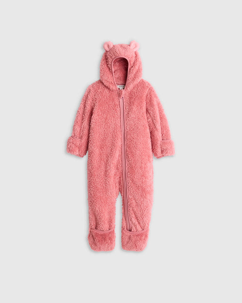 Recycled Sherpa Fleece Baby Bear Bunting - 0-3M / Dusty Rose