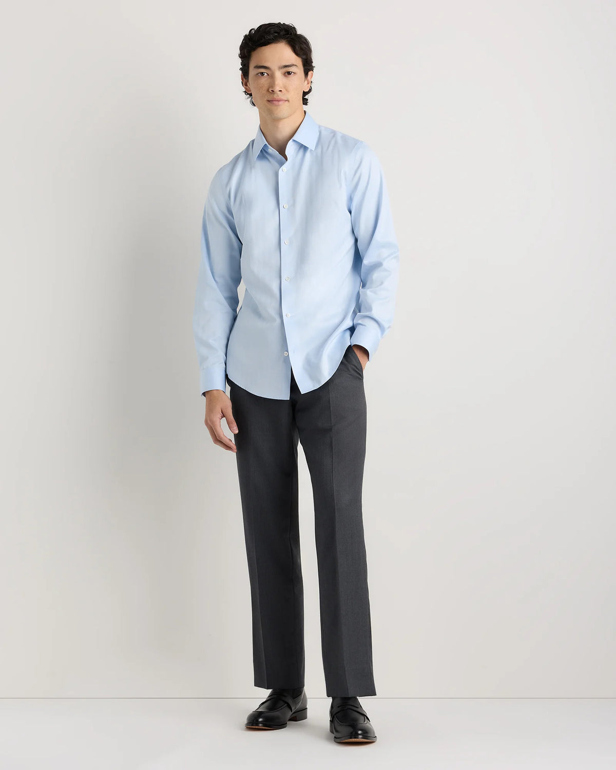 Supima Cotton Herringbone Dress Shirt - S / Blue Stripe