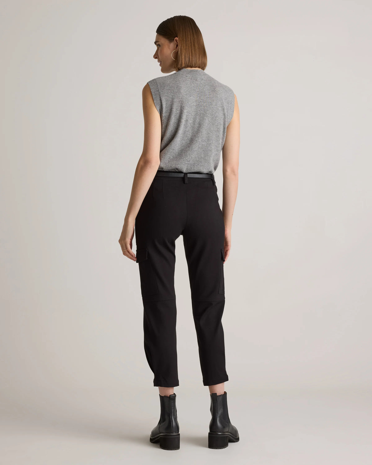 Ultra-Stretch Ponte Tapered Cargo Pants - XS / Black