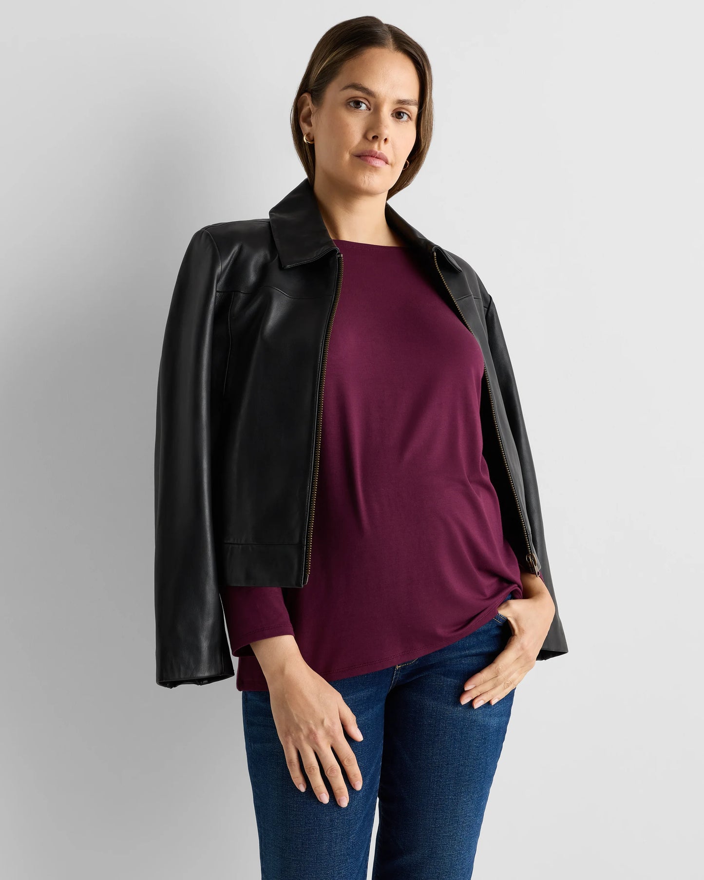 Bamboo Jersey Maternity Long Sleeve Tee (2-pack) - XS / Wine Tasting Red/Nocturnal Green