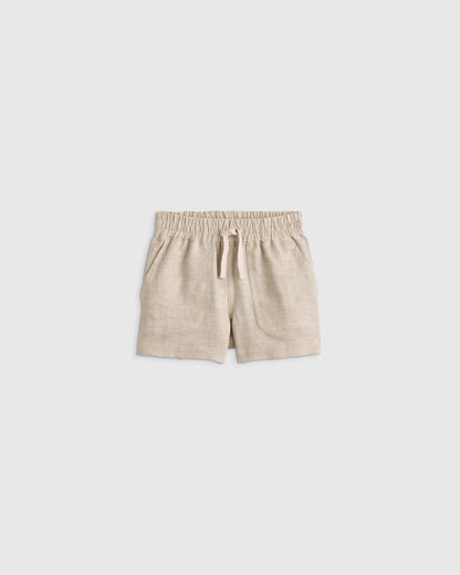 100% European Linen Drawstring Shorts - 2T / Vintage Pink Chambray