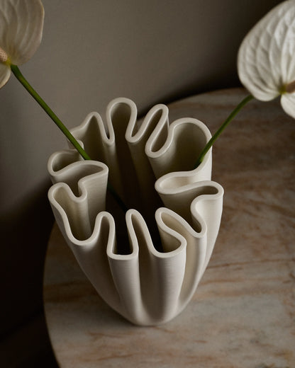 Sculptural Rippled Ceramic Vase - One Size / White
