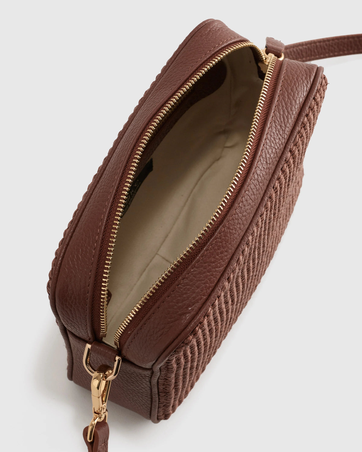 Italian Leather & Raffia Crossbody - One Size / Mocha