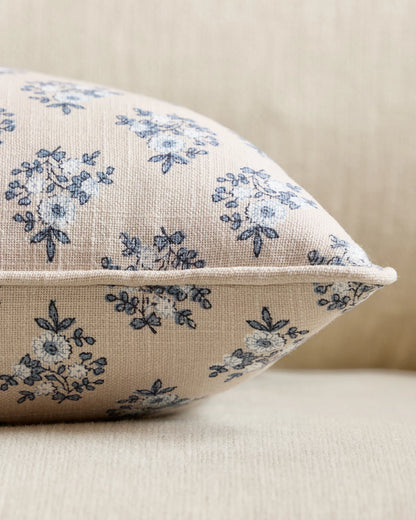 Piped Block Print Cotton Pillow Cover - 12x20 / Natural