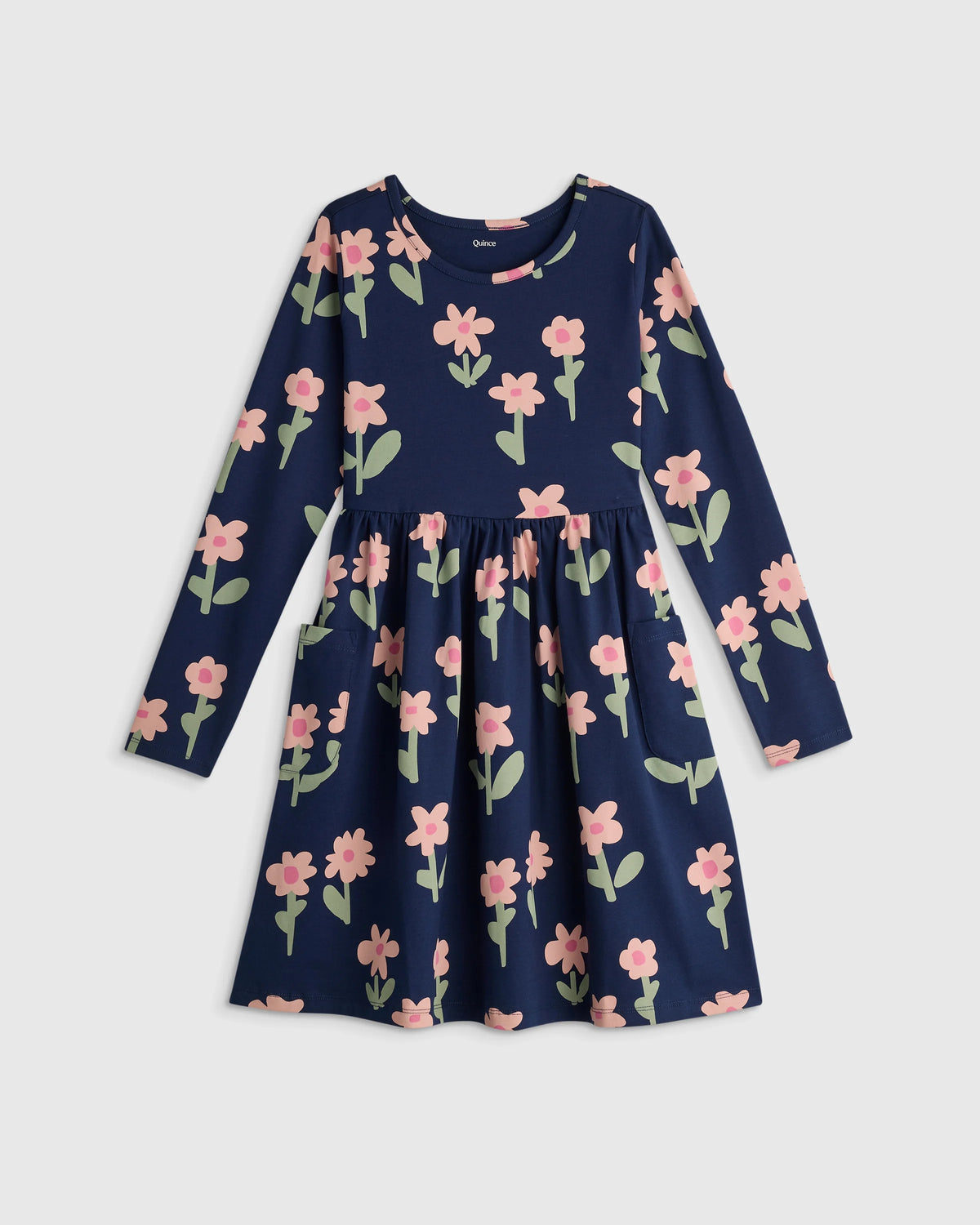 Organic Cotton Long Sleeve Fit and Flare Pocket Dress - 6 / Purple Poppy Garden