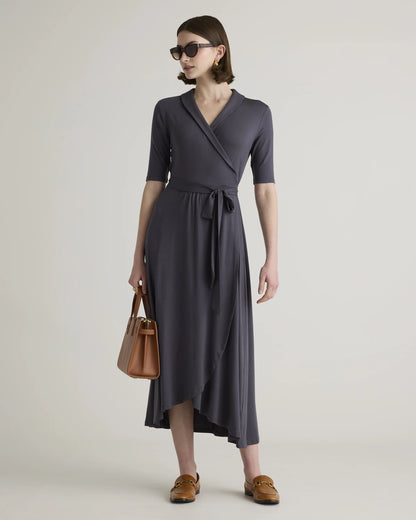 Tencel Jersey Midi Wrap Dress - XS / Brown