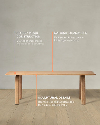 Solid Wood Dining Table with Rounded Legs - One Size / Natural Oak