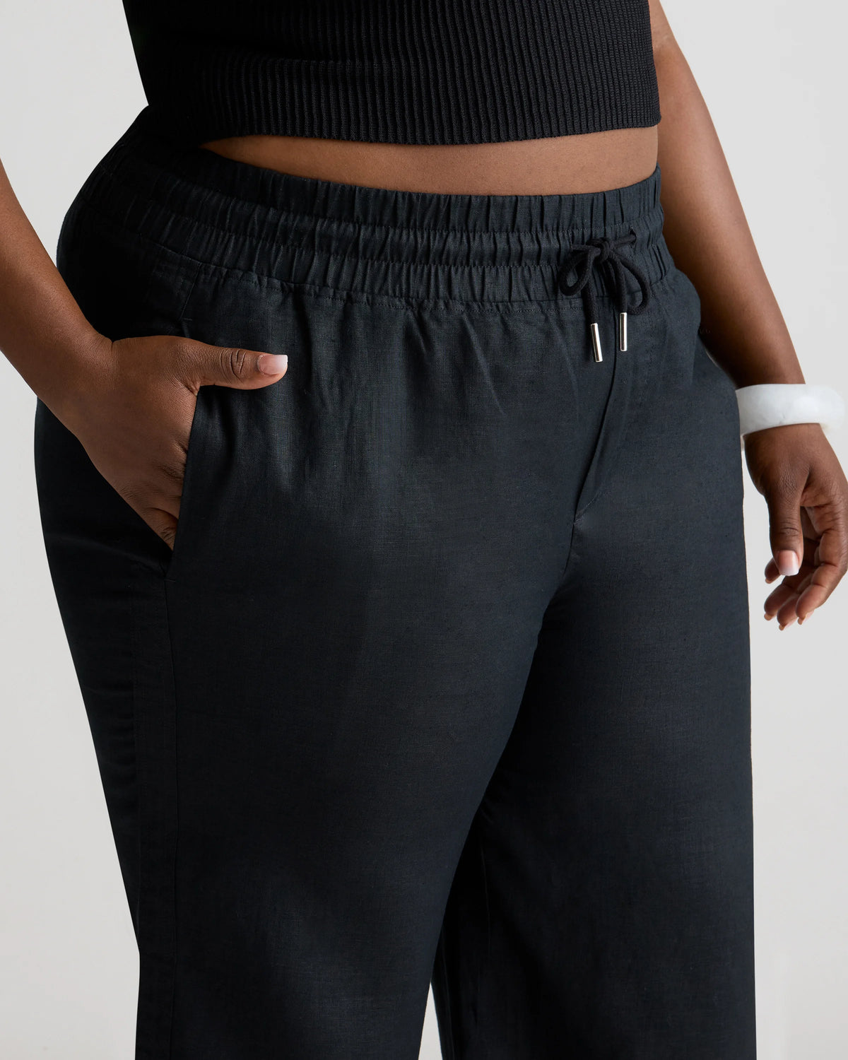 100% European Linen Wide Leg Pants - 1X / Black