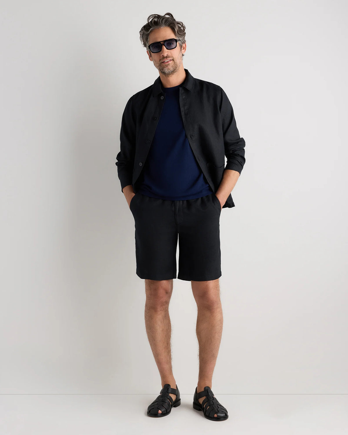 Cotton-Silk Short Sleeve Crewneck Sweater - S / Navy