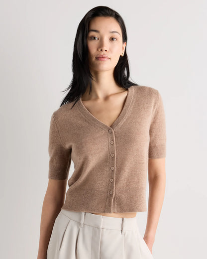 Mongolian Cashmere Short Sleeve Cardigan - XS / Oatmeal