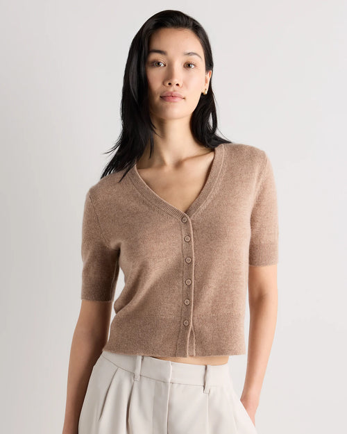 Mongolian Cashmere Short Sleeve Cardigan - XS / Oatmeal