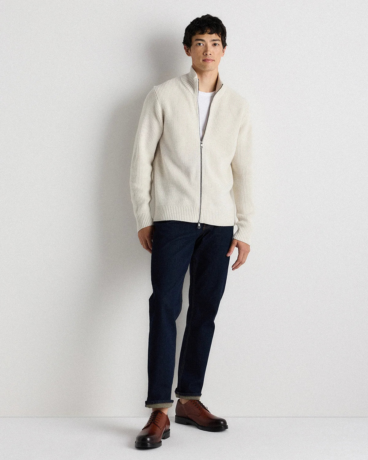 Australian Merino Wool Full Zip Sweater - S / Heather Bone