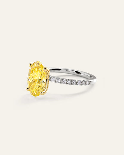 14K Gold Yellow Lab Grown Diamond Oval Pave Engagement Ring - 3ct - 4 / White Gold