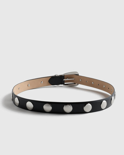 Alyssa European Leather Studded Belt - XS / Black/Silver