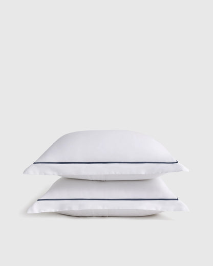 Signature Giza Cotton Sateen Embroidered Sham Set - Standard / White/Dried Sage