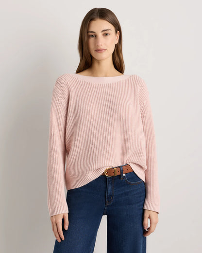 100% Organic Cotton Fisherman Boatneck Sweater - XS / Navy