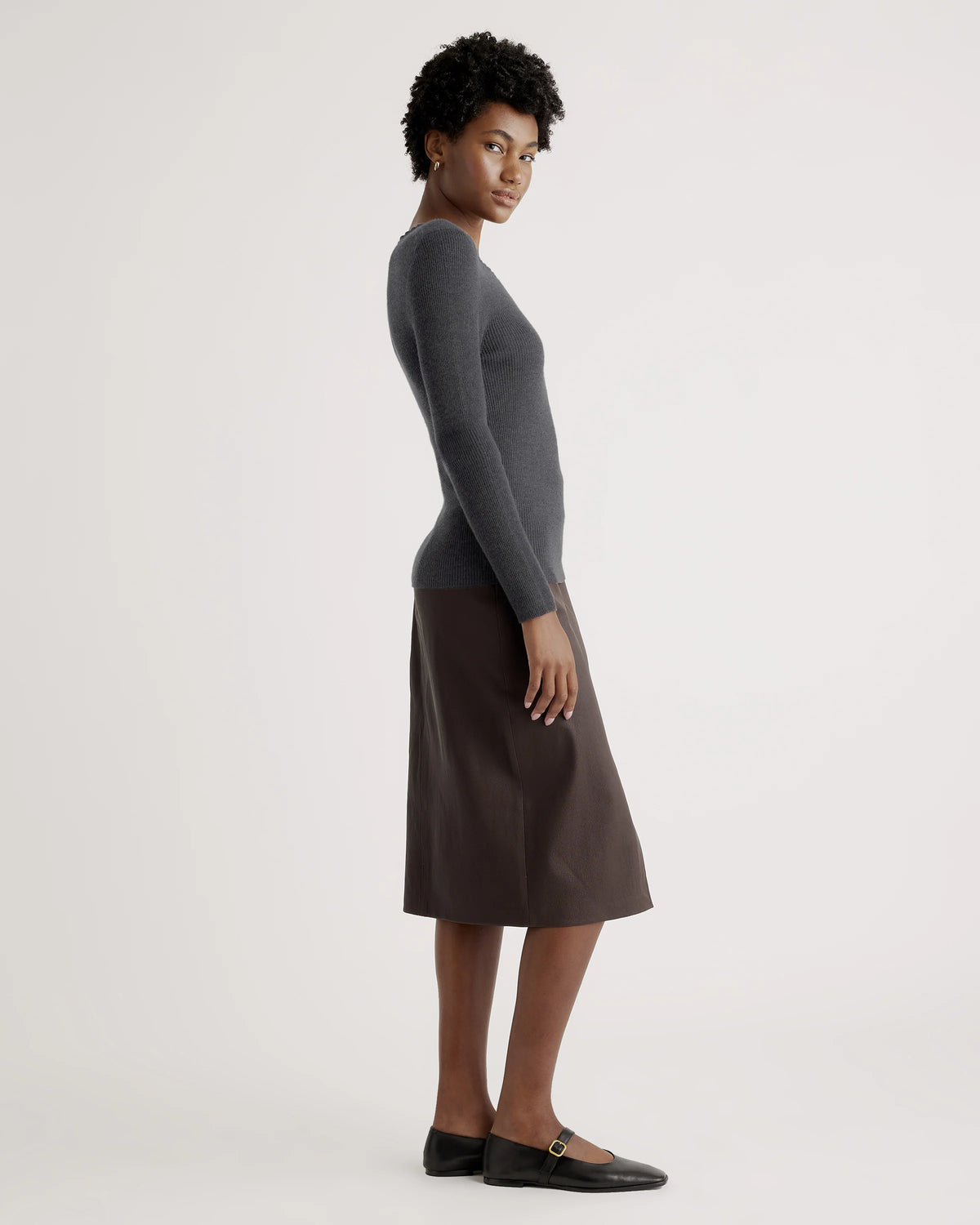 Featherweight Cashmere Ribbed Crewneck Sweater - XS / Charcoal