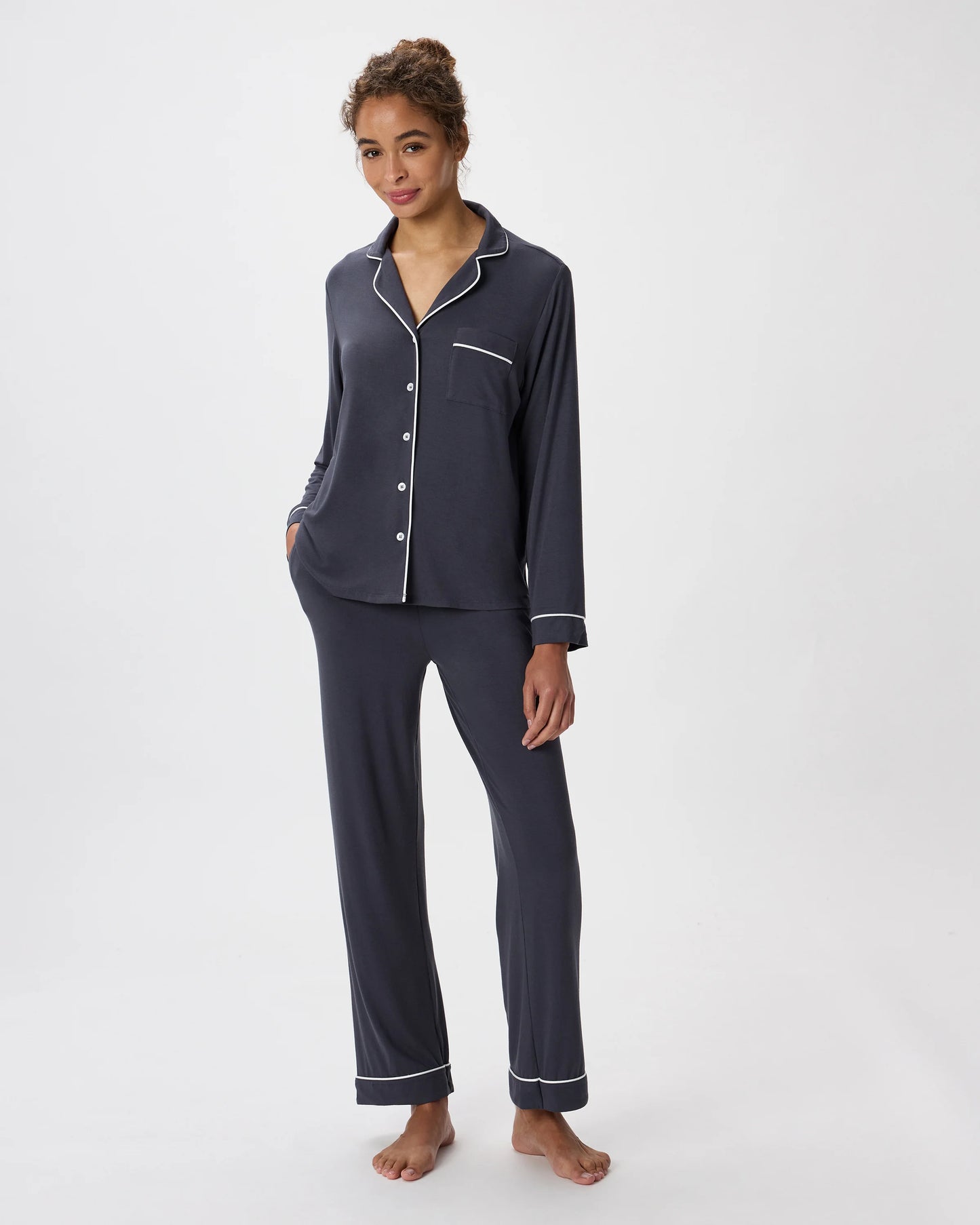 Bamboo Jersey Long Sleeve Pajama Set - XS / True Black