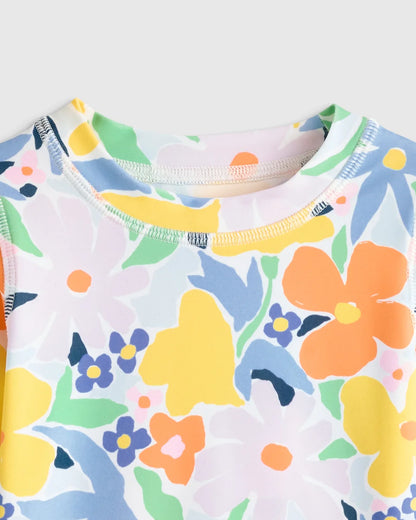 Long Sleeve Ruffle Rash Guard Two-Piece Swimsuit - 2T / Poolside Floral