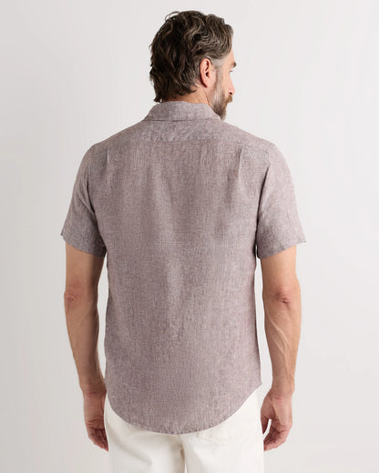 100% European Linen Relaxed Short Sleeve Shirt - XS / Taupe Brown Chambray