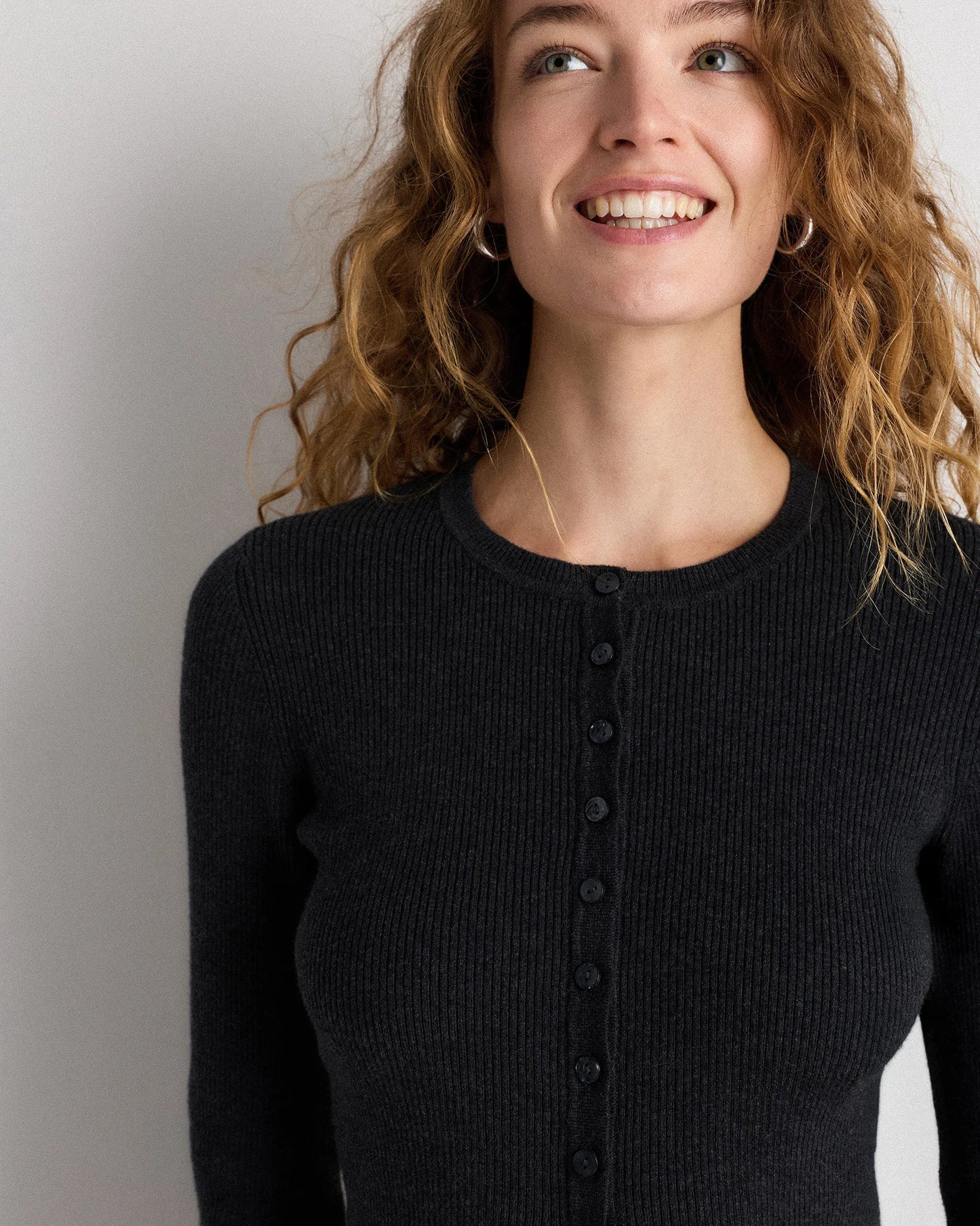 Cotton Cashmere Fitted Ribbed Cardigan - XS / Mocha Heather
