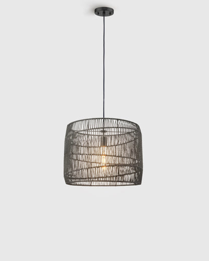 Woven Rope Drum Pendant Light - One Size / Black