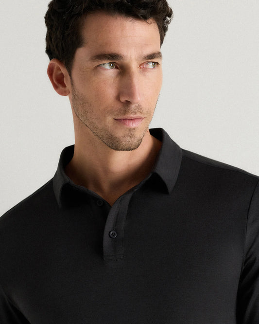 Flowknit Breeze Performance Long Sleeve Polo - XS / Heather Black