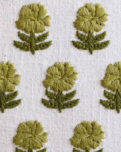 Embroidered Floral Cotton Pillow Cover (Set of 2) - 20x20 / Green