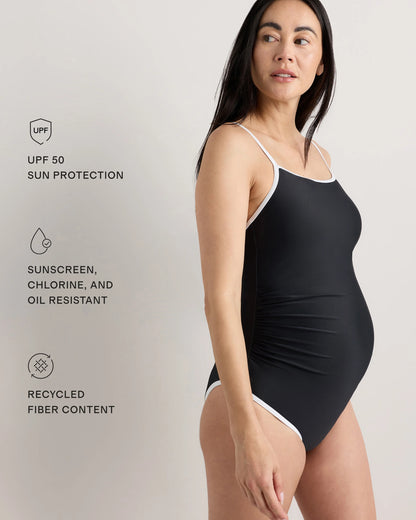 Italian Maternity Square Neck One-Piece Swimsuit - XS / Black/White