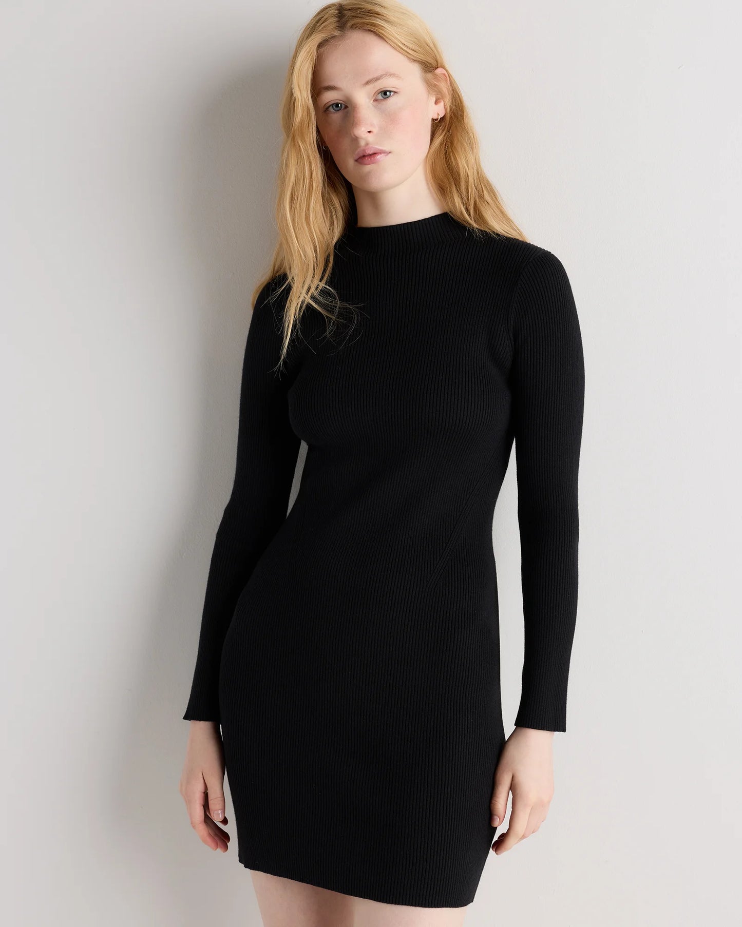 Cotton Cashmere Mock Neck Mini Dress - XS / Mocha Heather