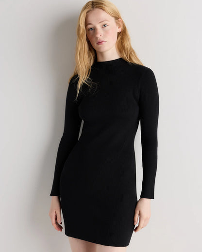 Cotton Cashmere Mock Neck Mini Dress - XS / Mocha Heather