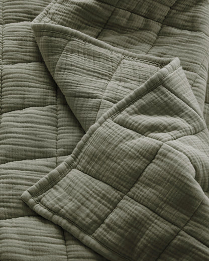 Organic Cotton Gauze Box Quilt - Twin / Mineral
