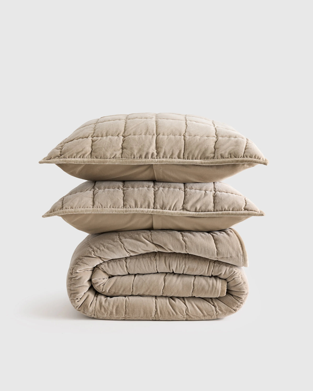 Cotton Velvet Box Quilt Set - Full/Queen / Forest Green