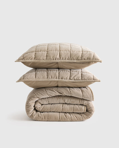 Cotton Velvet Box Quilt Set - Full/Queen / Forest Green
