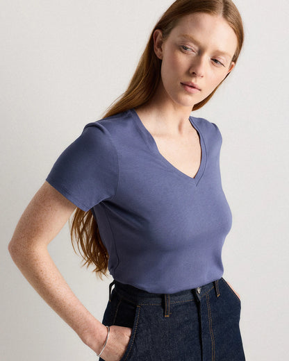 Cotton Modal V-Neck Tee - XS / Navy