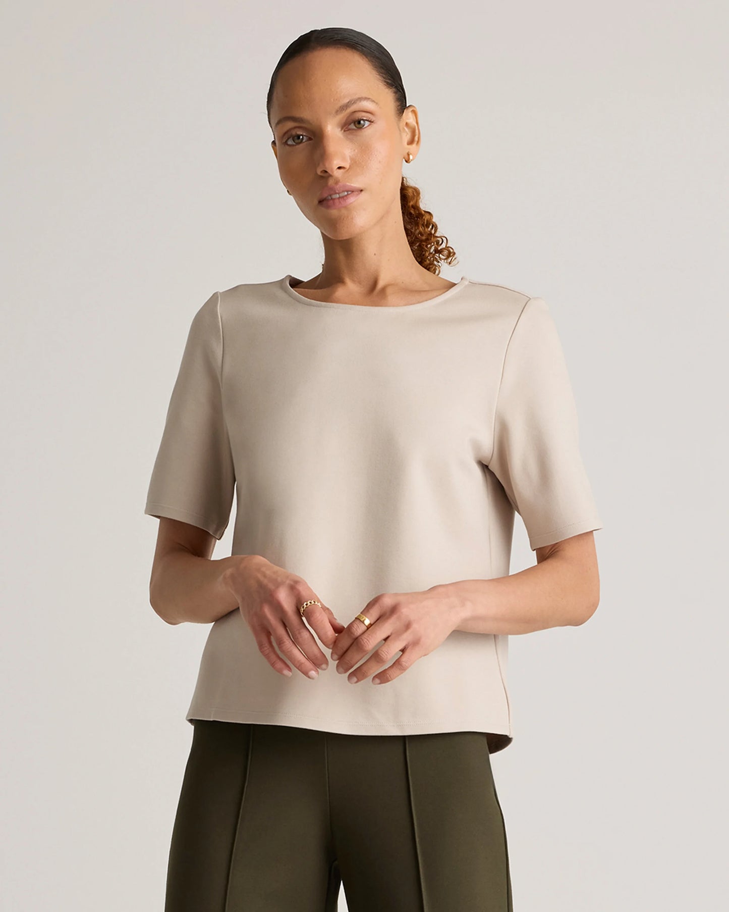 Ultra-Stretch Ponte Short Sleeve Top - XS / Black