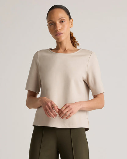 Ultra-Stretch Ponte Short Sleeve Top - XS / Black