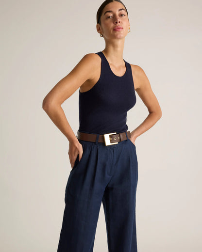 100% European Linen Pleated Trouser - 6 / Deep Navy