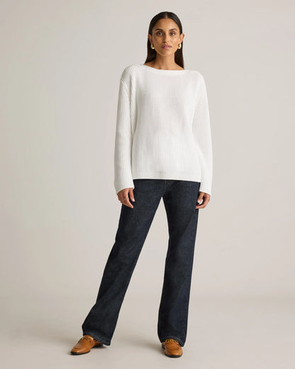 100% Organic Cotton Fisherman Boatneck Sweater - XS / Navy