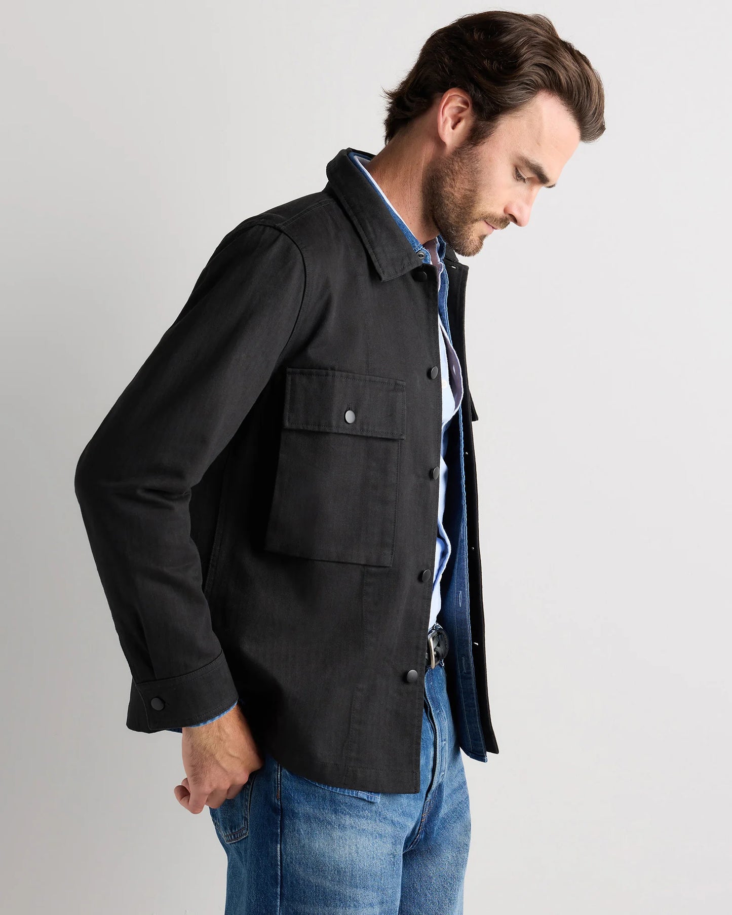 100% Organic Herringbone Twill Shirt Jacket - S / Military Olive