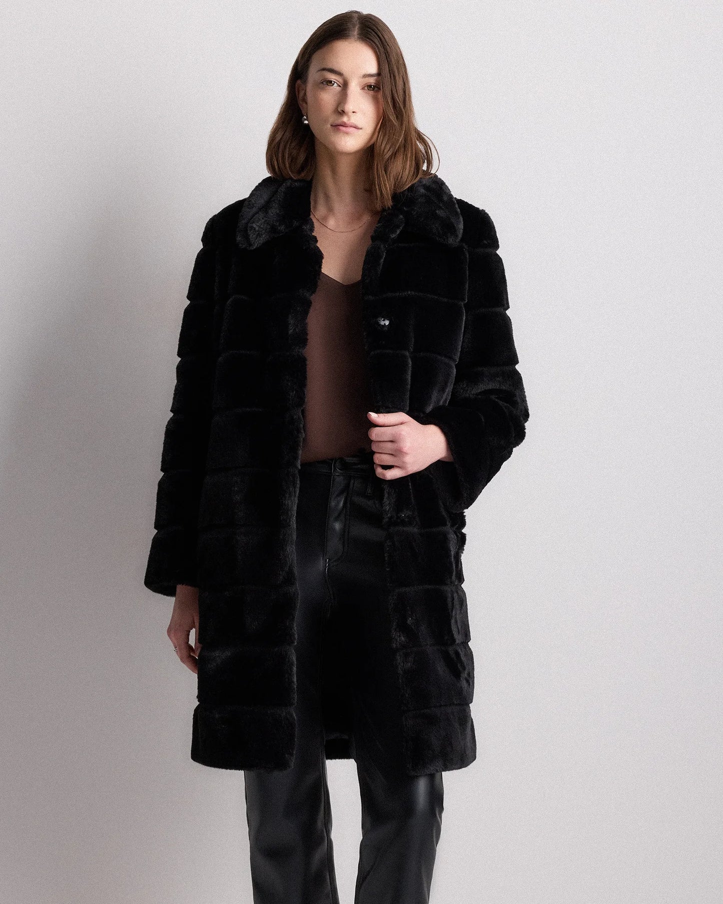 Faux Fur Long Coat - XS / Latte