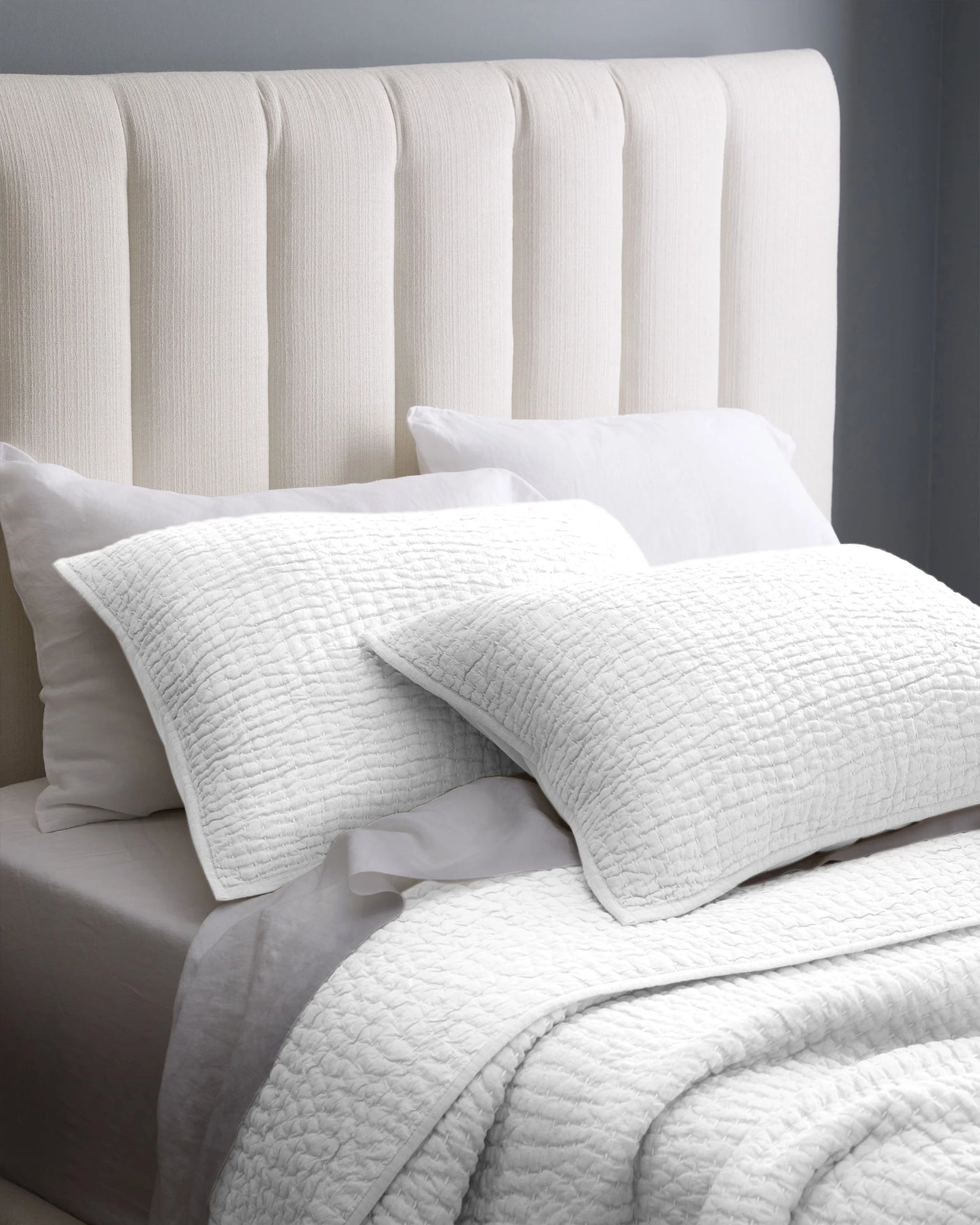 European Linen Cotton Stitch Quilt Set - Twin / Stone
