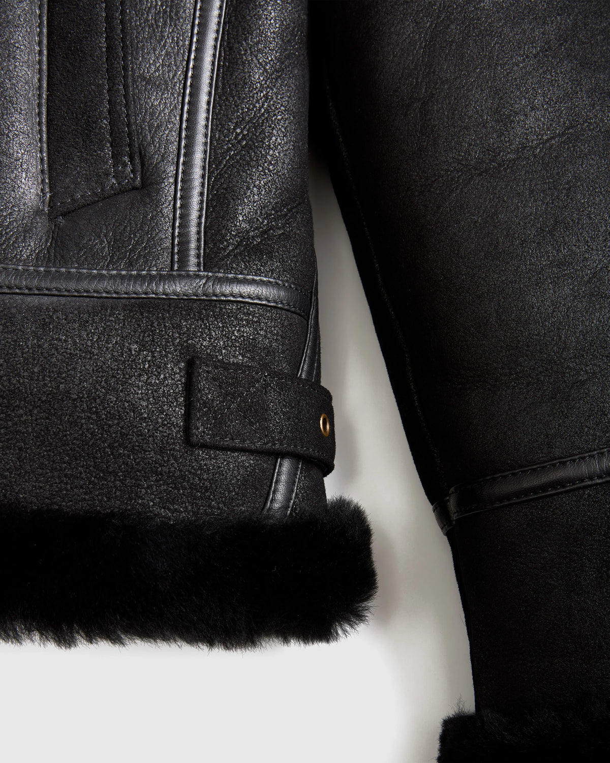 100% Shearling Cold Weather Bomber Jacket - XS / Black
