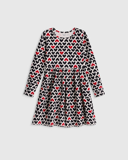 Organic Cotton Long Sleeve Fit and Flare Pocket Dress - 2T / Purple Poppy Garden