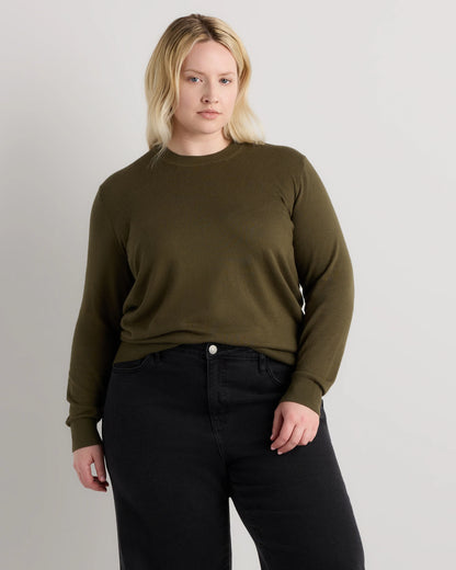 Lightweight Cotton Cashmere Crew Sweater - 1X / Black