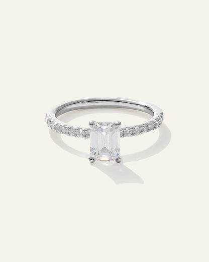 Lab Grown Diamond Emerald Petite Pave Engagement Ring - 1ct - 4 / Yellow Gold
